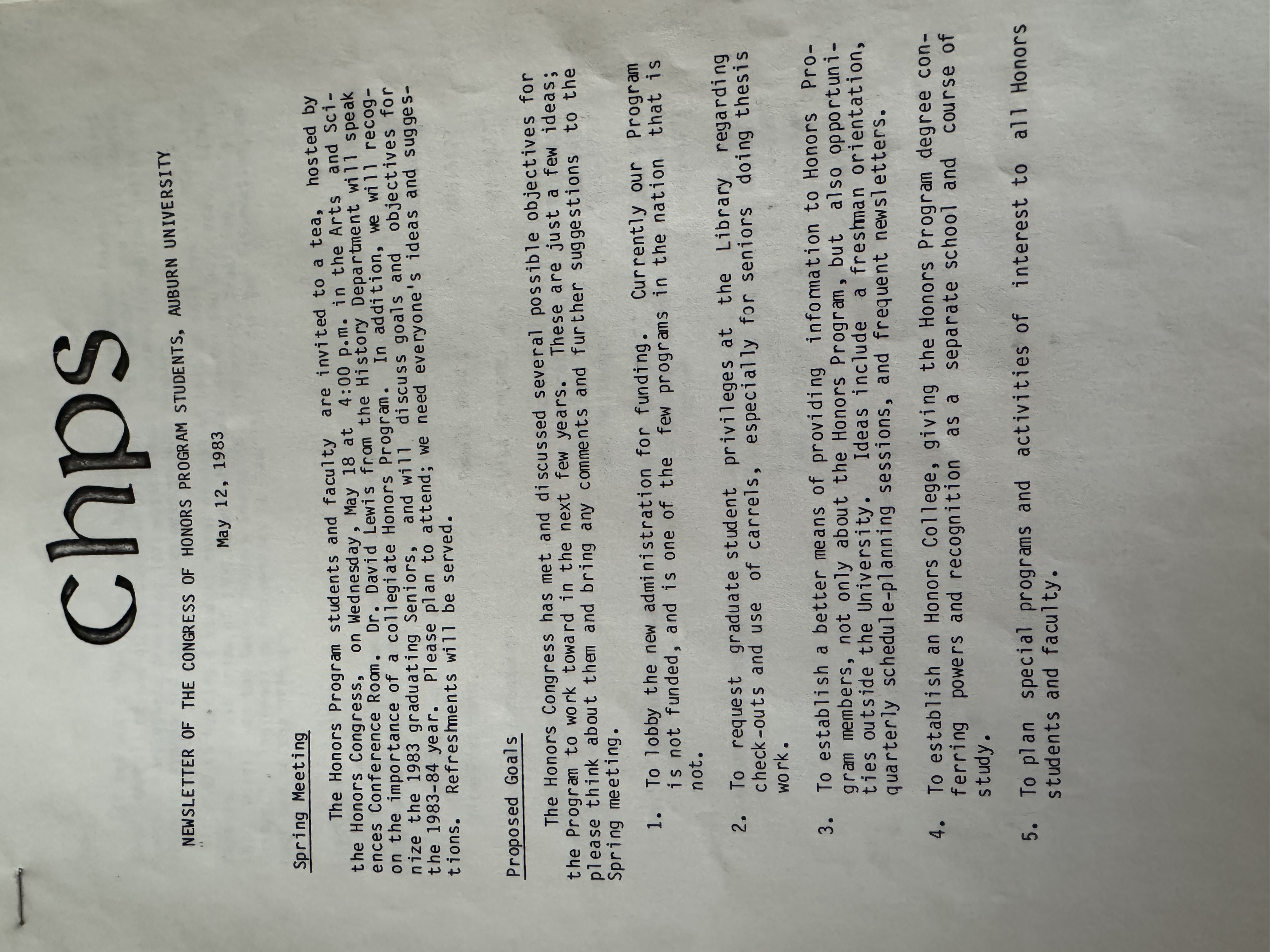 scanned copy of typewriter text of an old newsletter from 1983
